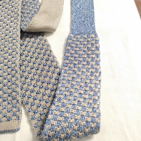 ❤️Men's ALTEA MILANO Grenadine Blue & Tan Square Skinny Tie Necktie Italy - Picture 4 of 9